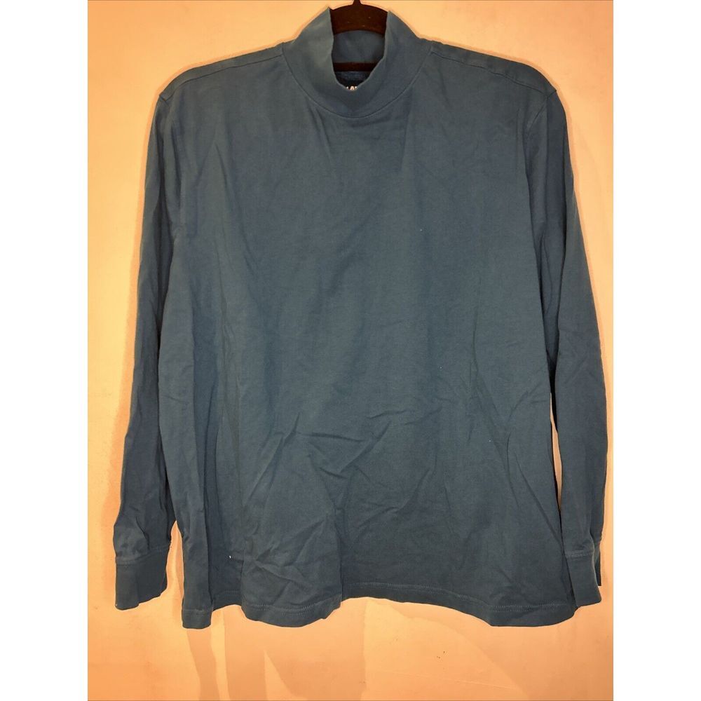Mens Shirt-LANDS' END 100% cotton Mock Neck "Super T" pullover ls- XL